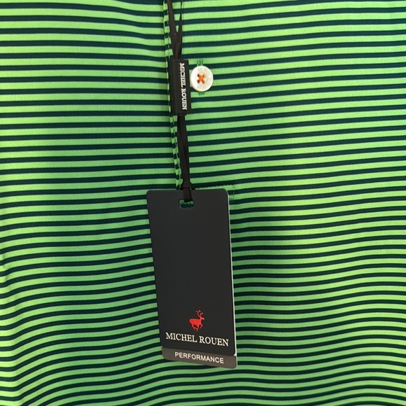 NWT Mens Green Striped Performance Polo Relaxed Fit - Picture 2 of 7